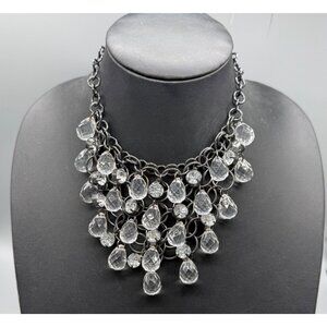 Clear Faceted Crystal Waterfall Necklace  Gun Metal  14.5 inches -16 inches
